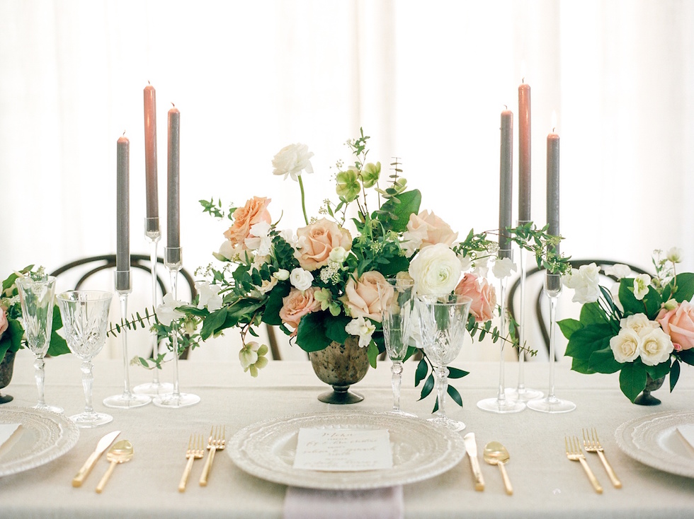 neutral spring wedding at The Farmhouse with Dana Fernandez photography. Lace chargers, blush, and gold wedding details